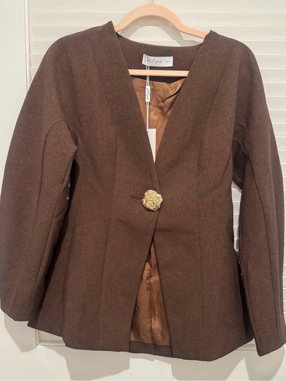 Petal & Pup Chocolate Brown Deep V Single-Button Jacket - Picture 3 of 6